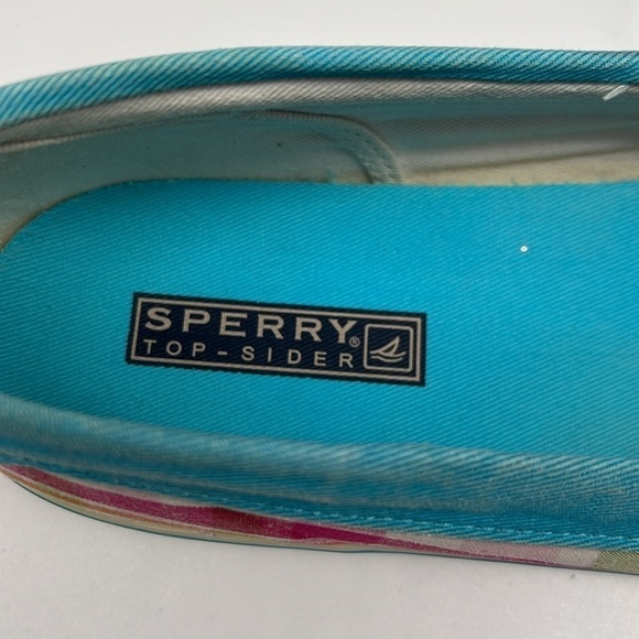 Sperry Women's TopSider Rainbow Plaid Water Turquoise Blue Canvas Boat shoe 6.5 - Picture 9 of 10